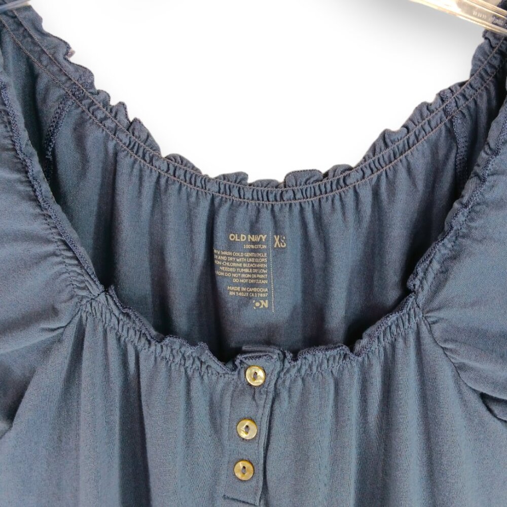 OLD NAVY- Women's Top-X SM-Shirred waist-Short sleeve-Blue-Casual-Summer-Loose - Picture 3 of 9